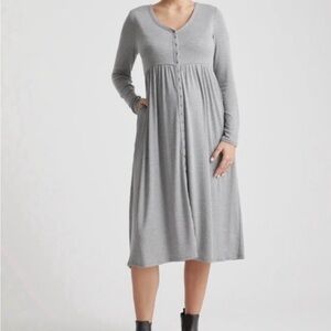 Quince Gray Long Sleeve Button-Front Dress - M
